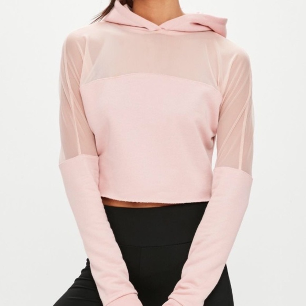 Missguided Cropped Hoodie with Mesh Panels